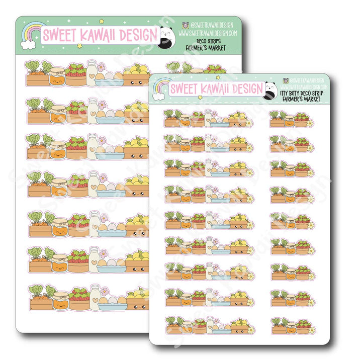 Kawaii Deco Strip Stickers (washi strip/border) - Farmer's Market