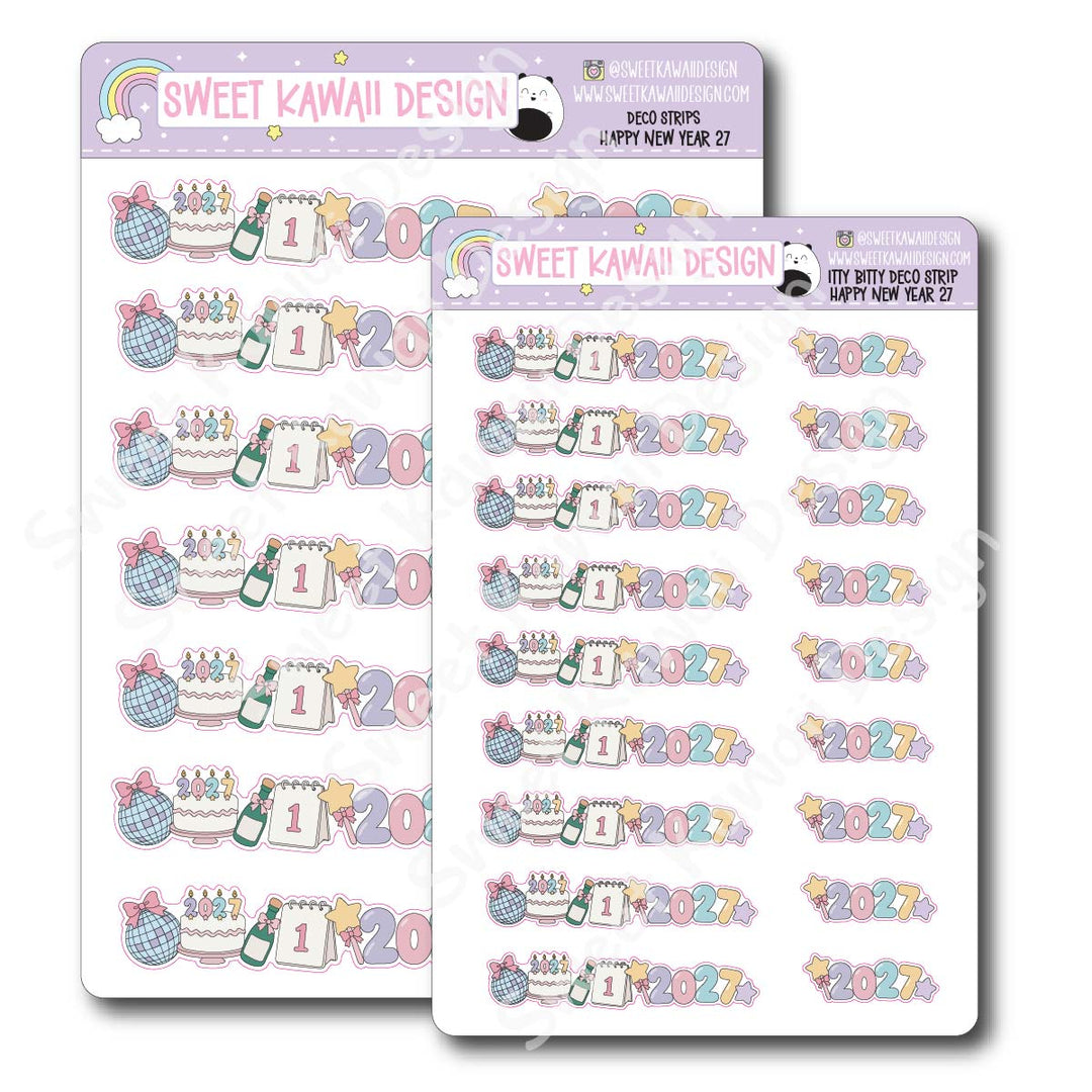 Kawaii Deco Strip Stickers (washi strip/border) - Happy New Year