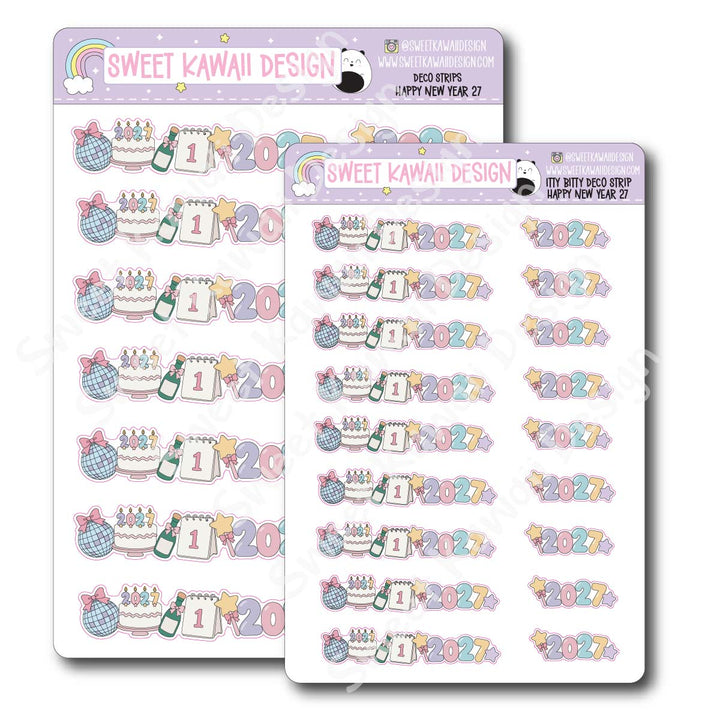 Kawaii Deco Strip Stickers (washi strip/border) - Happy New Year