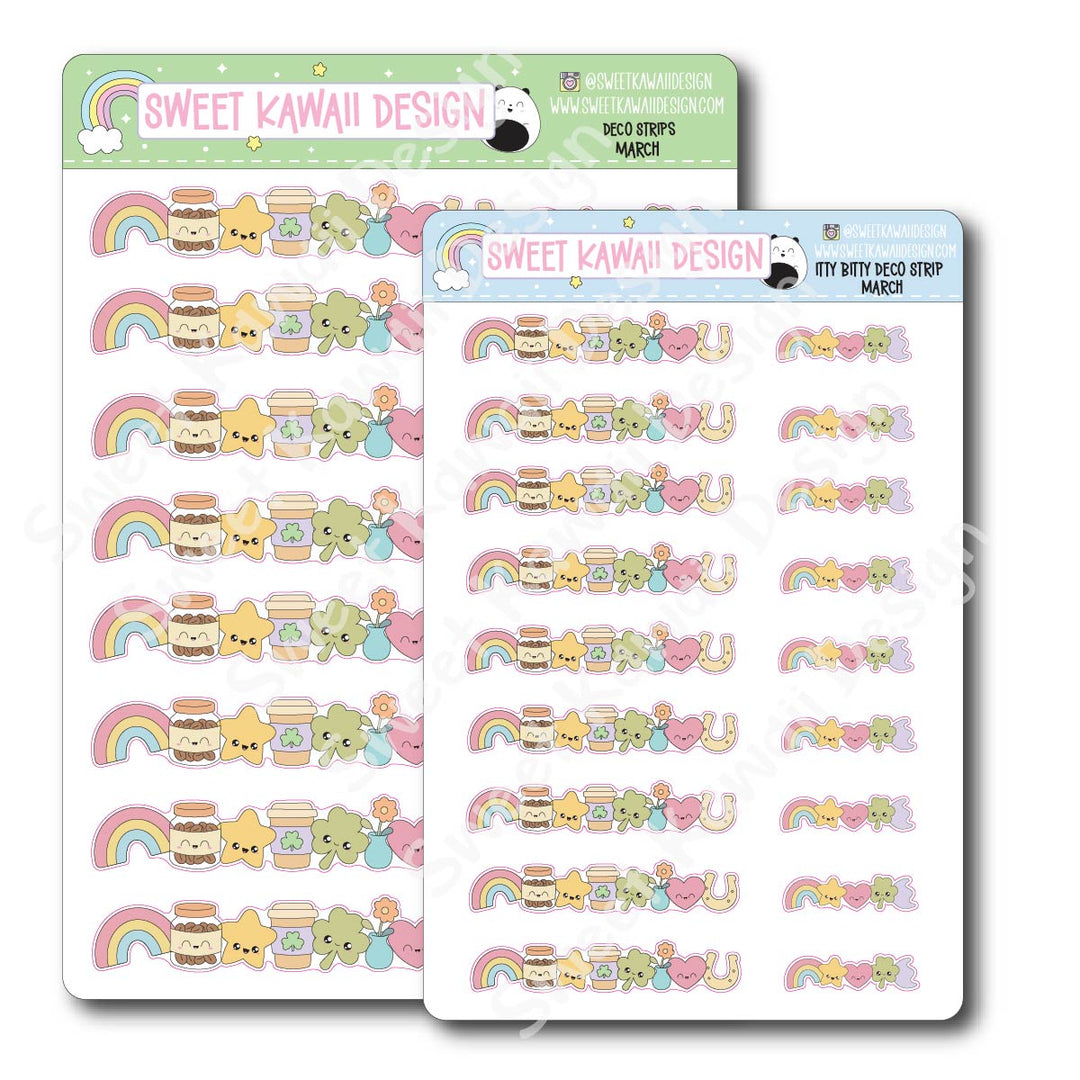 Kawaii Deco Strip Stickers (washi strip/border) - March