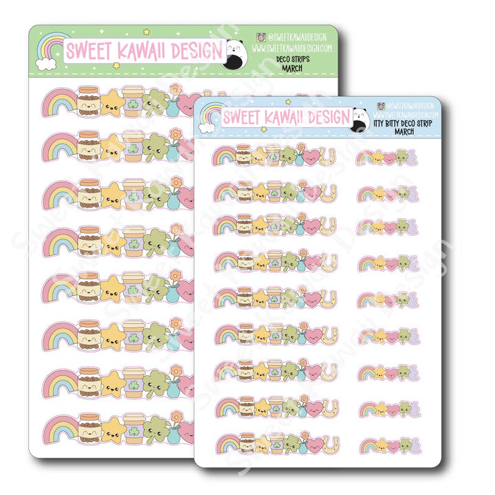 Kawaii Deco Strip Stickers (washi strip/border) - March