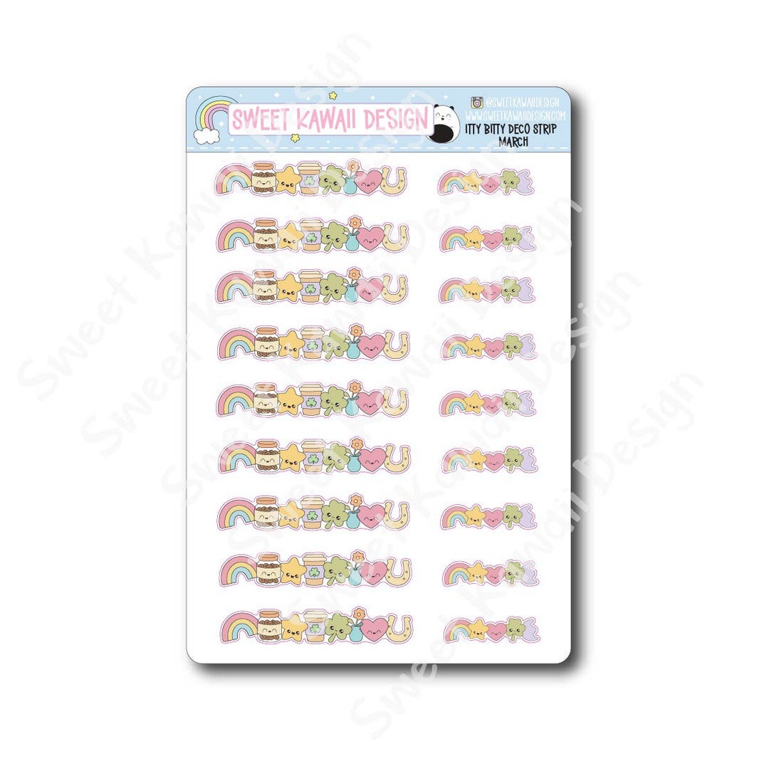 Kawaii Deco Strip Stickers (washi strip/border) - March