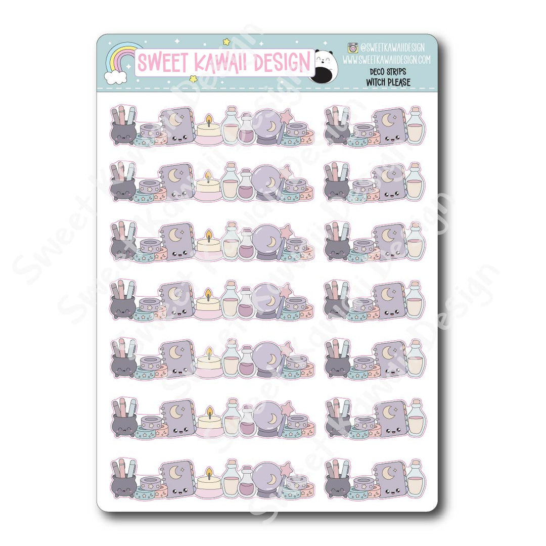 Kawaii Deco Strip Stickers (washi strip/border) - Witch Please
