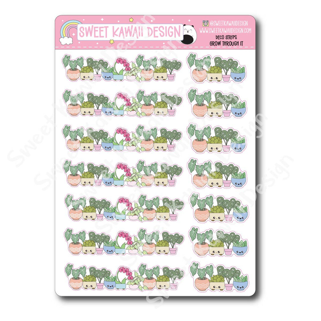 Kawaii Deco Strip Stickers (washi strip/border) - Grow Through It