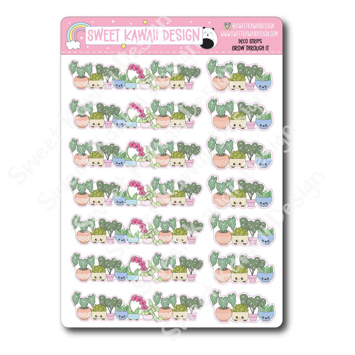 Kawaii Deco Strip Stickers (washi strip/border) - Grow Through It