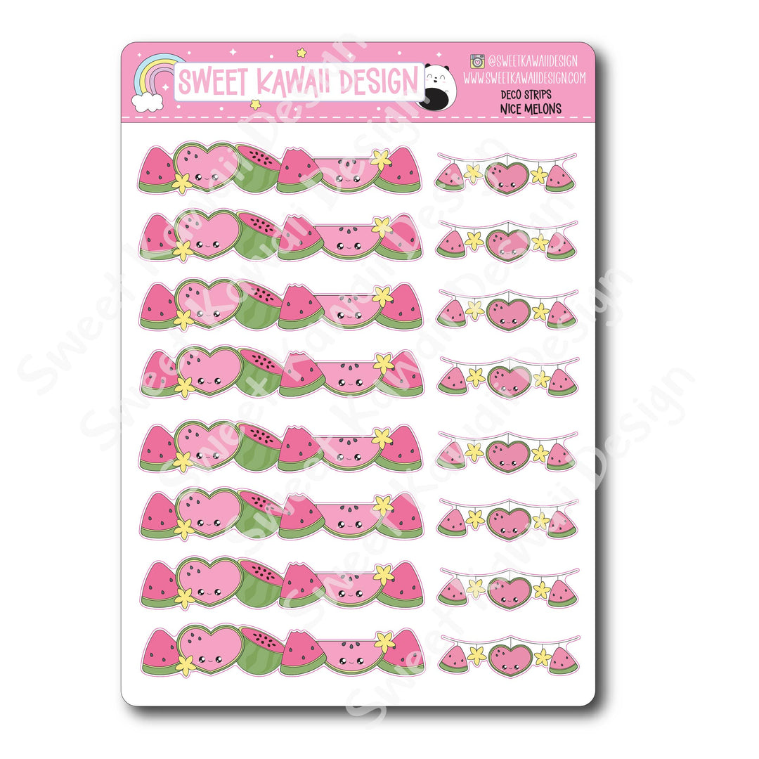 Kawaii Deco Strip Stickers (washi strip/border) - Nice Melons