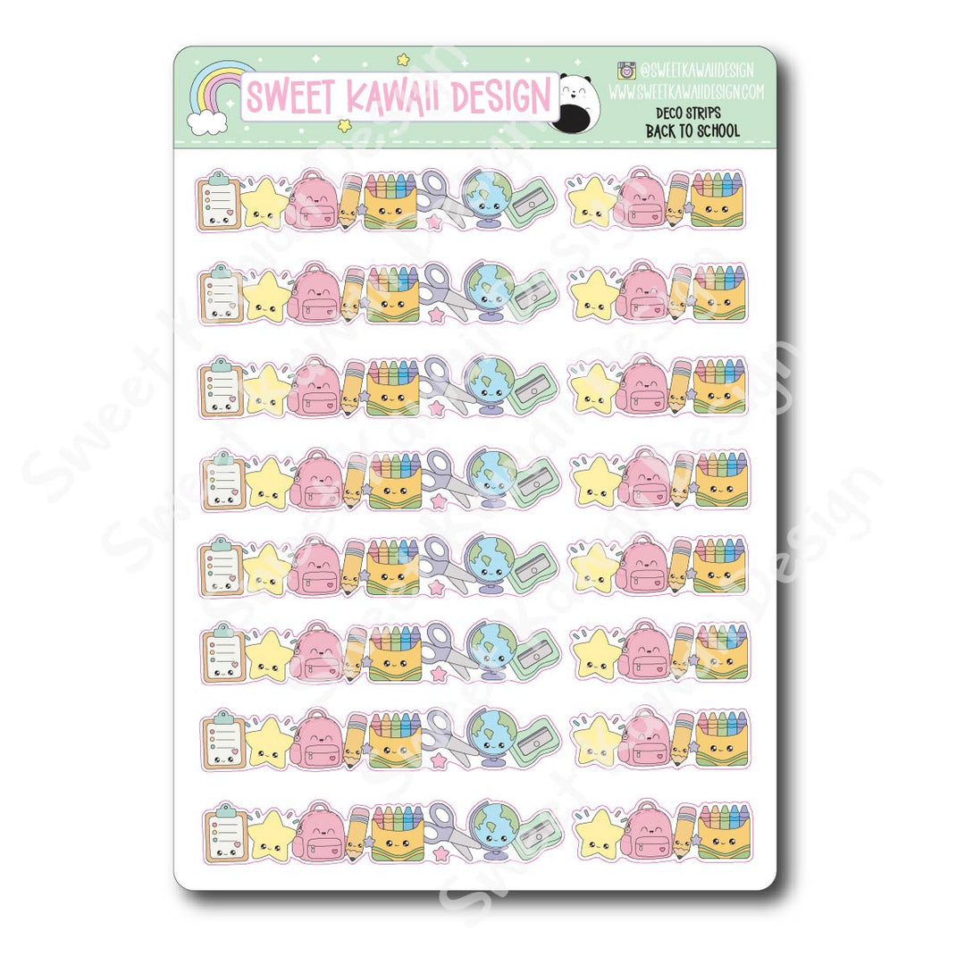 Kawaii Deco Strip Stickers (washi strip/border) - Back to School