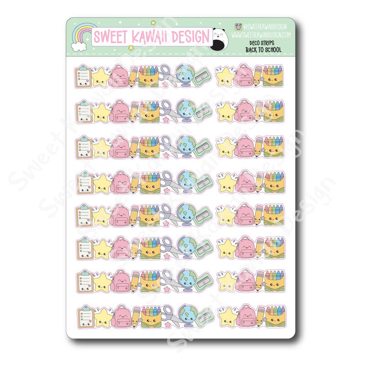 Kawaii Deco Strip Stickers (washi strip/border) - Back to School