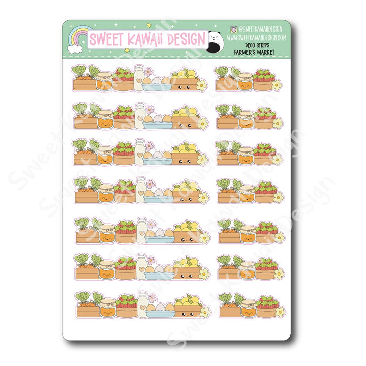 Kawaii Deco Strip Stickers (washi strip/border) - Farmer's Market