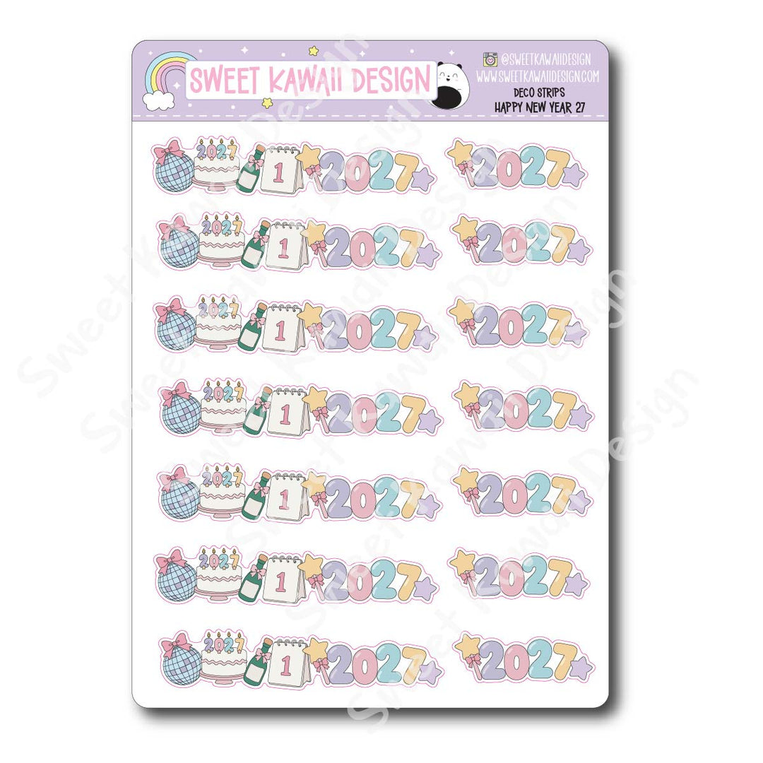 Kawaii Deco Strip Stickers (washi strip/border) - Happy New Year