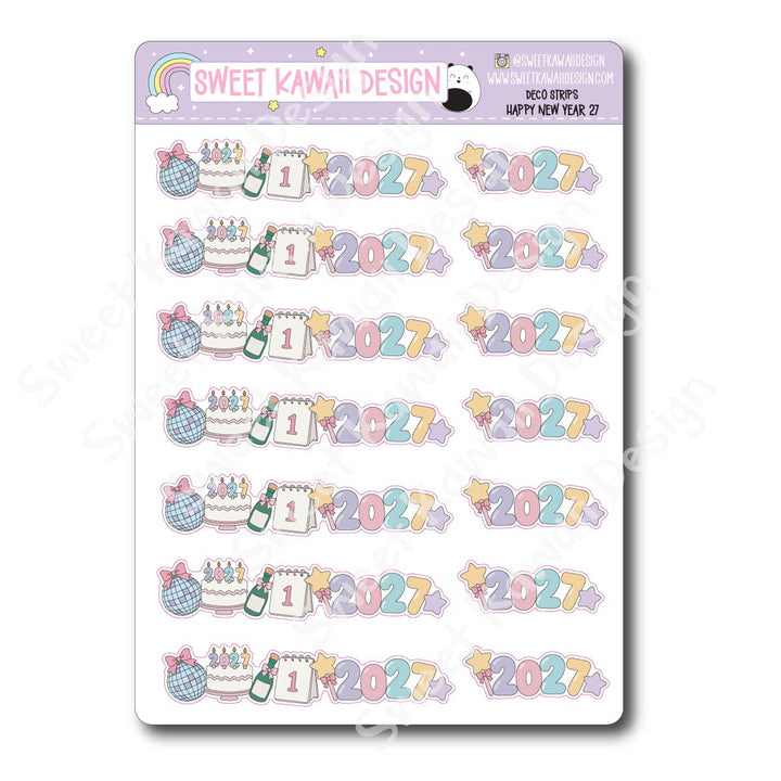 Kawaii Deco Strip Stickers (washi strip/border) - Happy New Year
