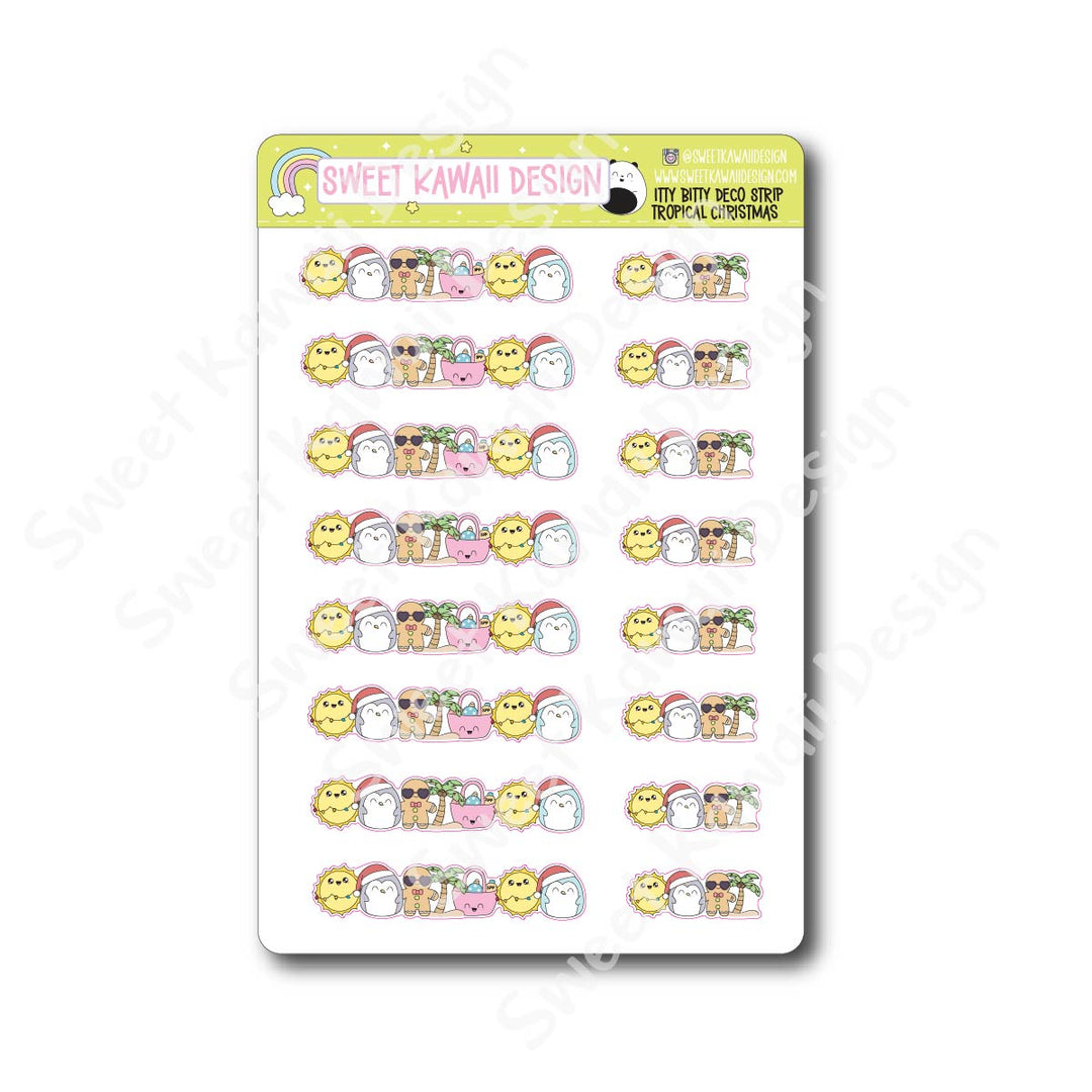 Kawaii Deco Strip Stickers (washi strip/border) - Tropical Christmas