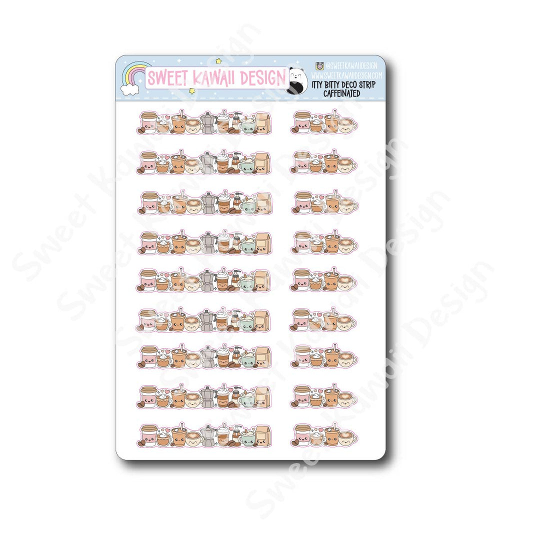 Kawaii Deco Strip Stickers (washi strip/border) - Caffeinated