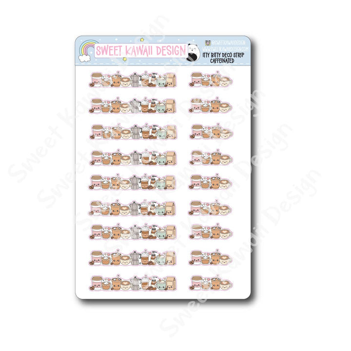 Kawaii Deco Strip Stickers (washi strip/border) - Caffeinated