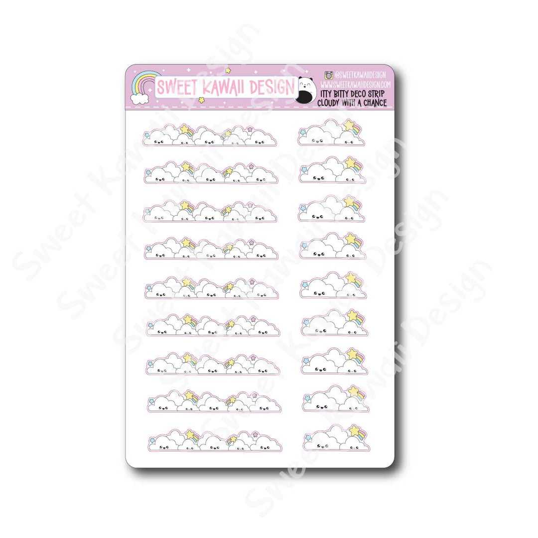 Kawaii Deco Strip Stickers (washi strip/border) - Cloudy With A Chance