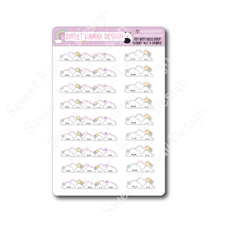 Kawaii Deco Strip Stickers (washi strip/border) - Cloudy With A Chance