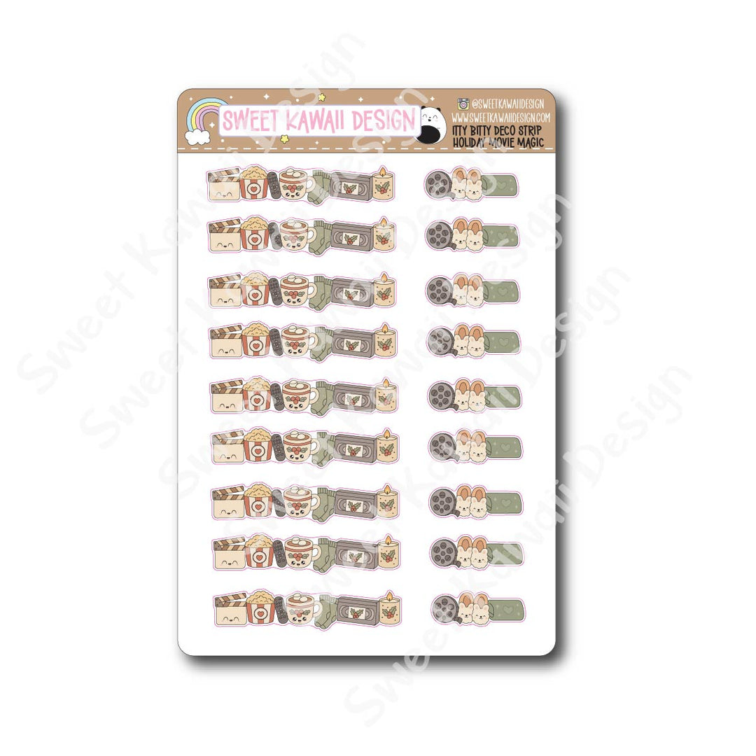 Kawaii Deco Strip Stickers (washi strip/border) - Holiday Movie Magic
