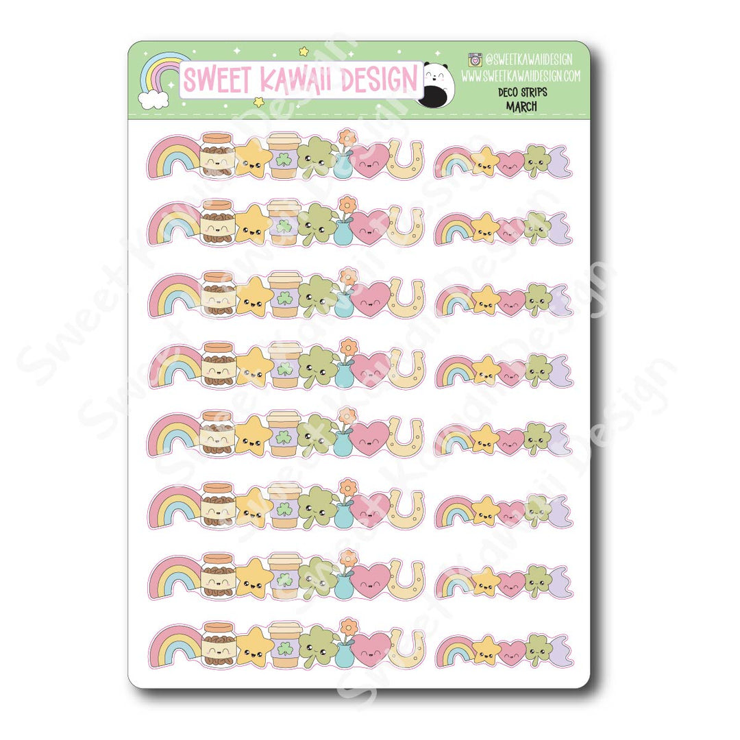 Kawaii Deco Strip Stickers (washi strip/border) - March