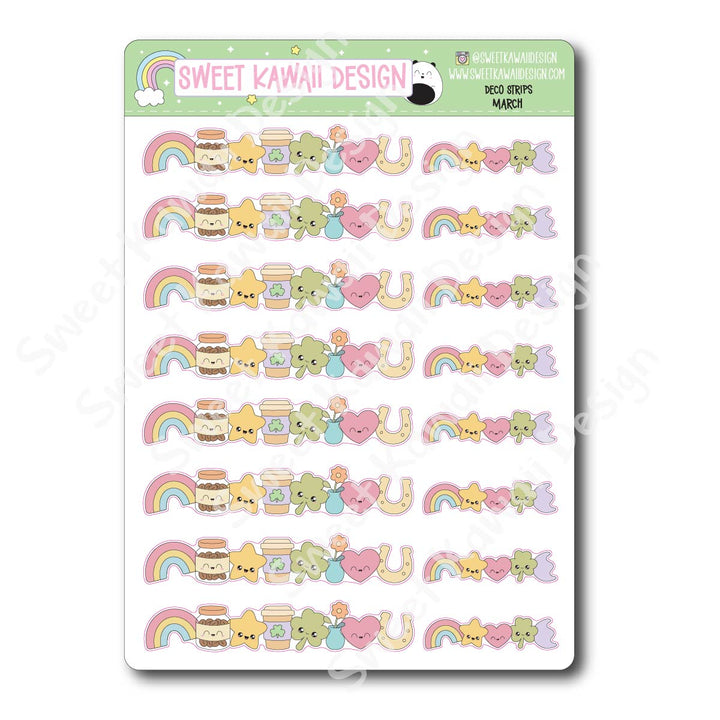 Kawaii Deco Strip Stickers (washi strip/border) - March