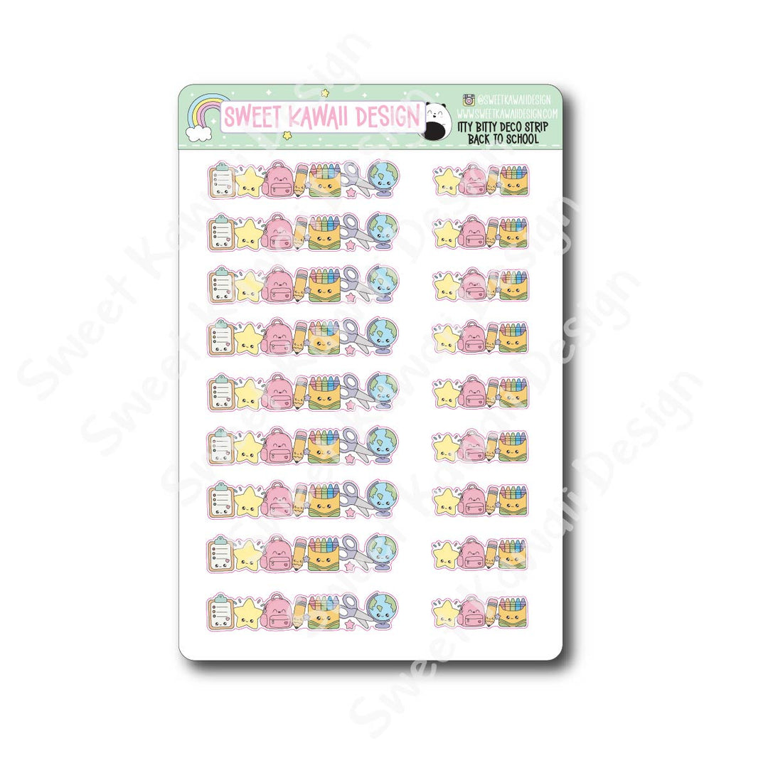 Kawaii Deco Strip Stickers (washi strip/border) - Back to School