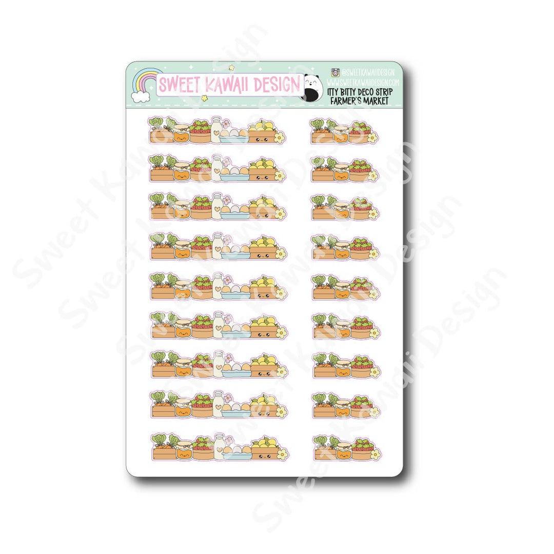 Kawaii Deco Strip Stickers (washi strip/border) - Farmer's Market