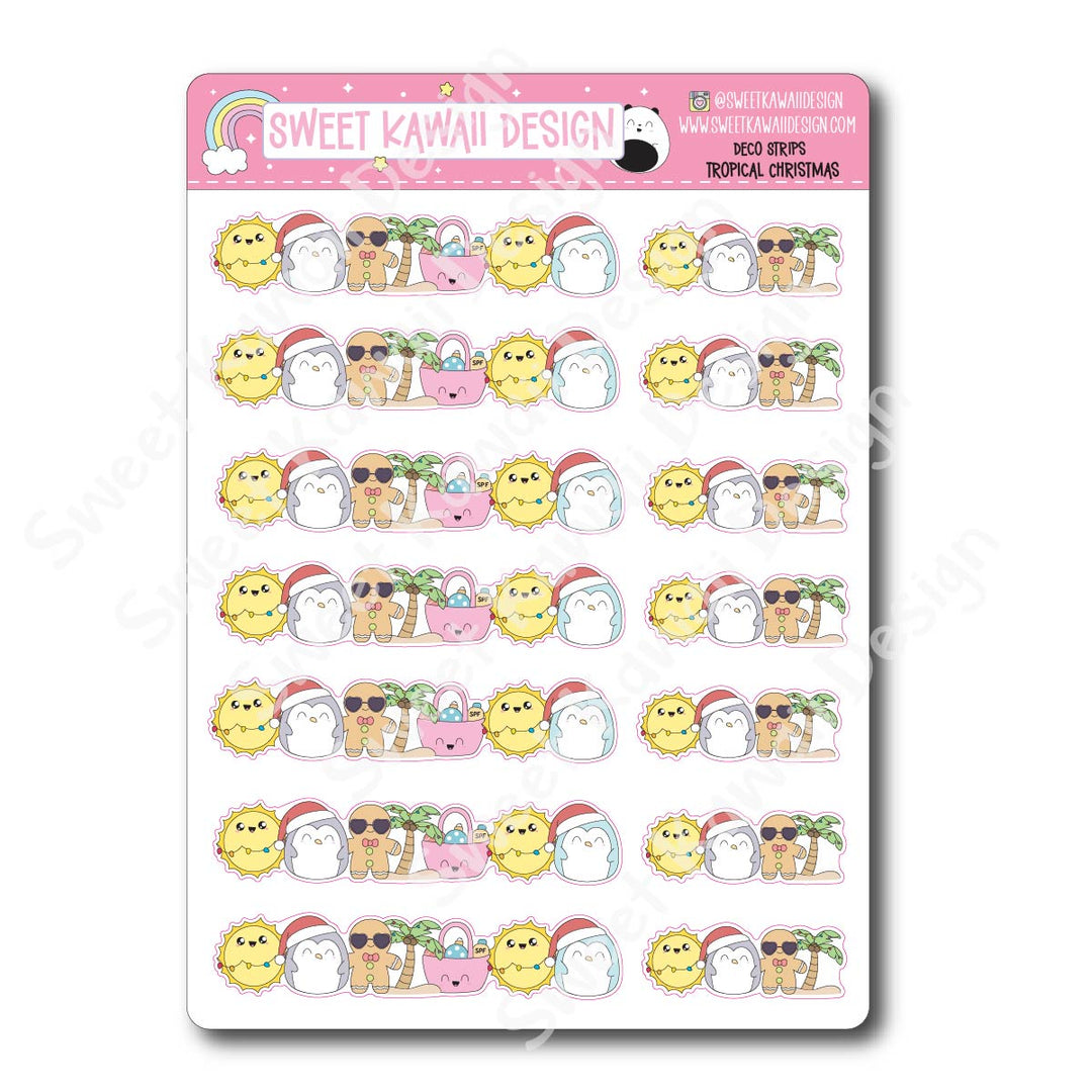 Kawaii Deco Strip Stickers (washi strip/border) - Tropical Christmas
