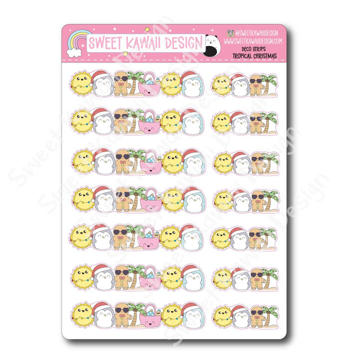 Kawaii Deco Strip Stickers (washi strip/border) - Tropical Christmas