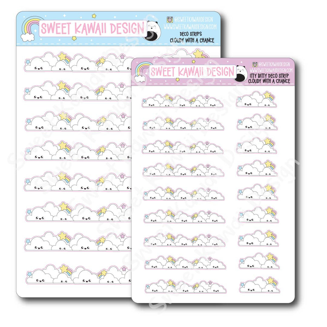 Kawaii Deco Strip Stickers (washi strip/border) - Cloudy With A Chance