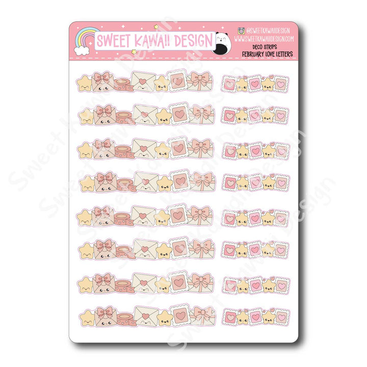 Kawaii Deco Strip Stickers (washi strip/border) - February Love Letter