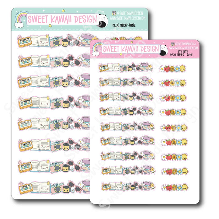 Kawaii Deco Strip Stickers (washi strip/border) - June