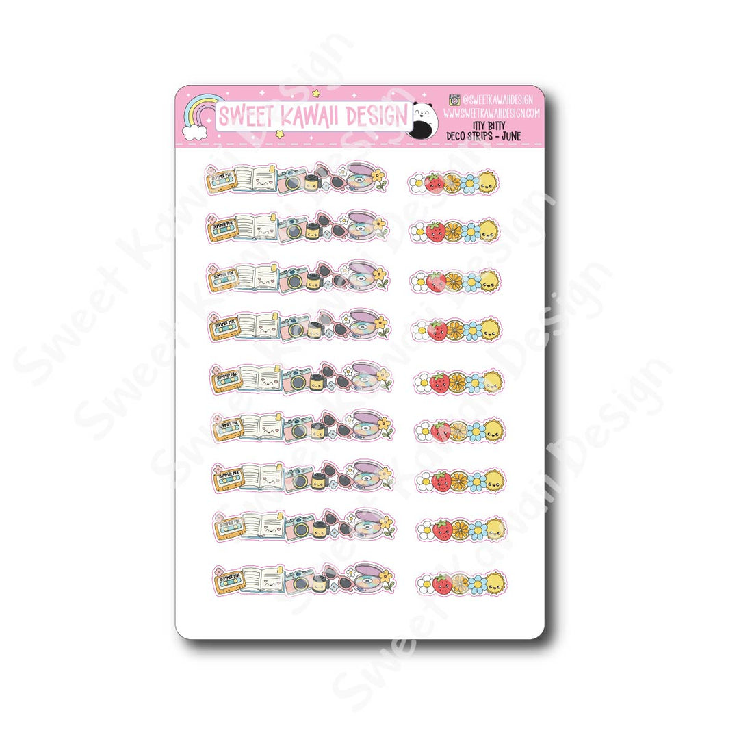 Kawaii Deco Strip Stickers (washi strip/border) - June