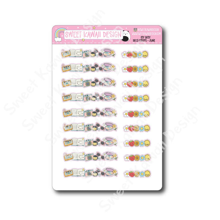 Kawaii Deco Strip Stickers (washi strip/border) - June
