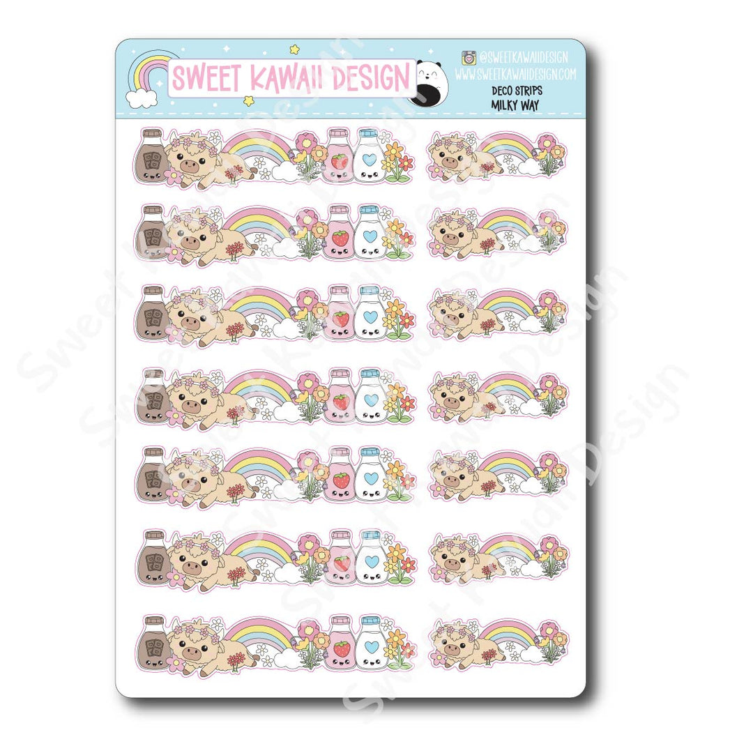 Kawaii Deco Strip Stickers (washi strip/border) - Milky Way