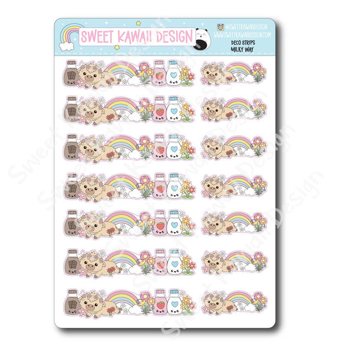 Kawaii Deco Strip Stickers (washi strip/border) - Milky Way