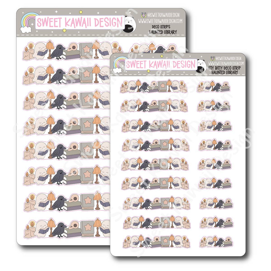 Kawaii Deco Strip Stickers (washi strip/border) - Haunted Library