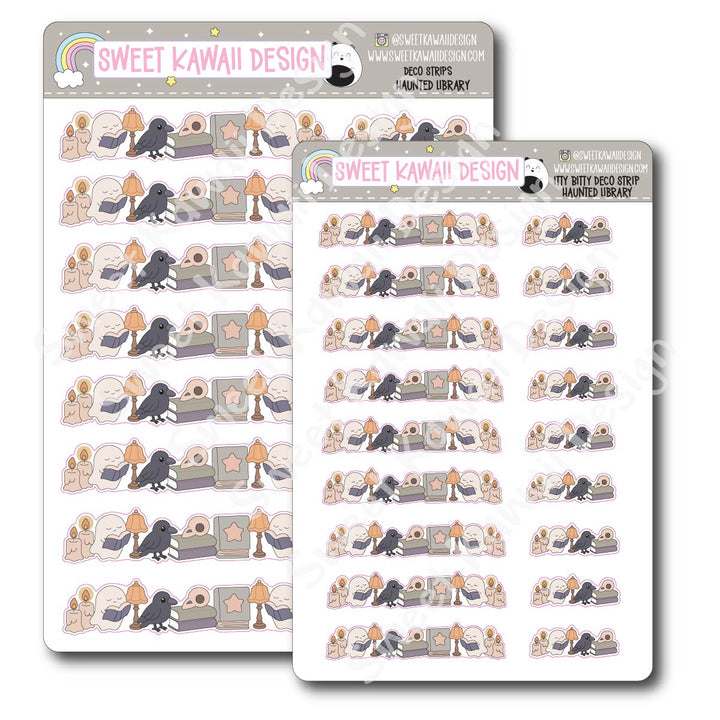 Kawaii Deco Strip Stickers (washi strip/border) - Haunted Library