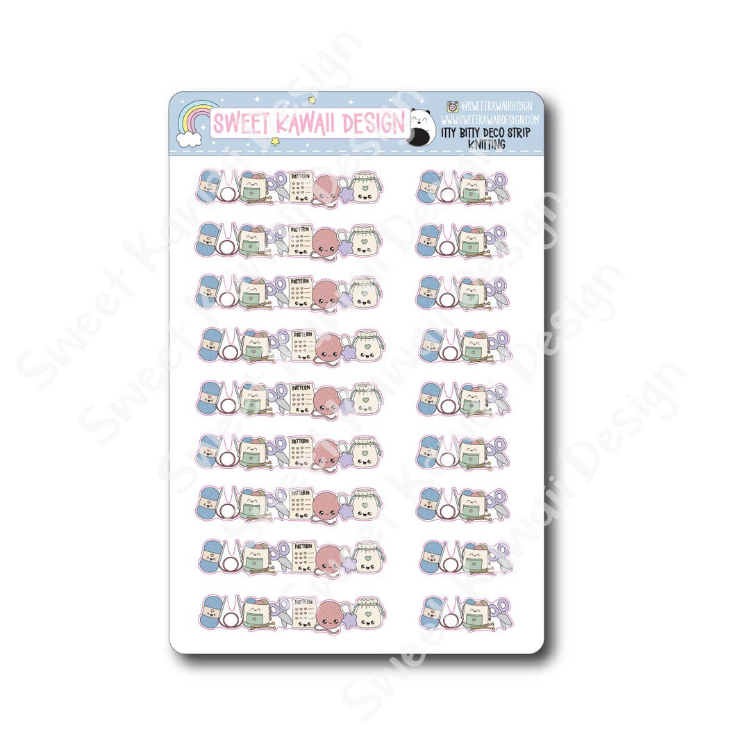 Kawaii Deco Strip Stickers (washi strip/border) - Knitting