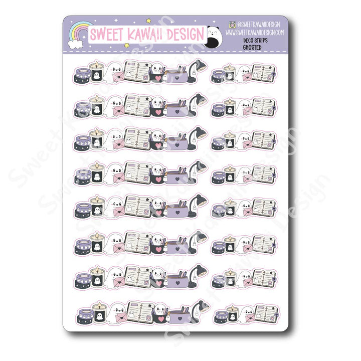 Kawaii Deco Strip Stickers (washi strip/border) - Ghosted