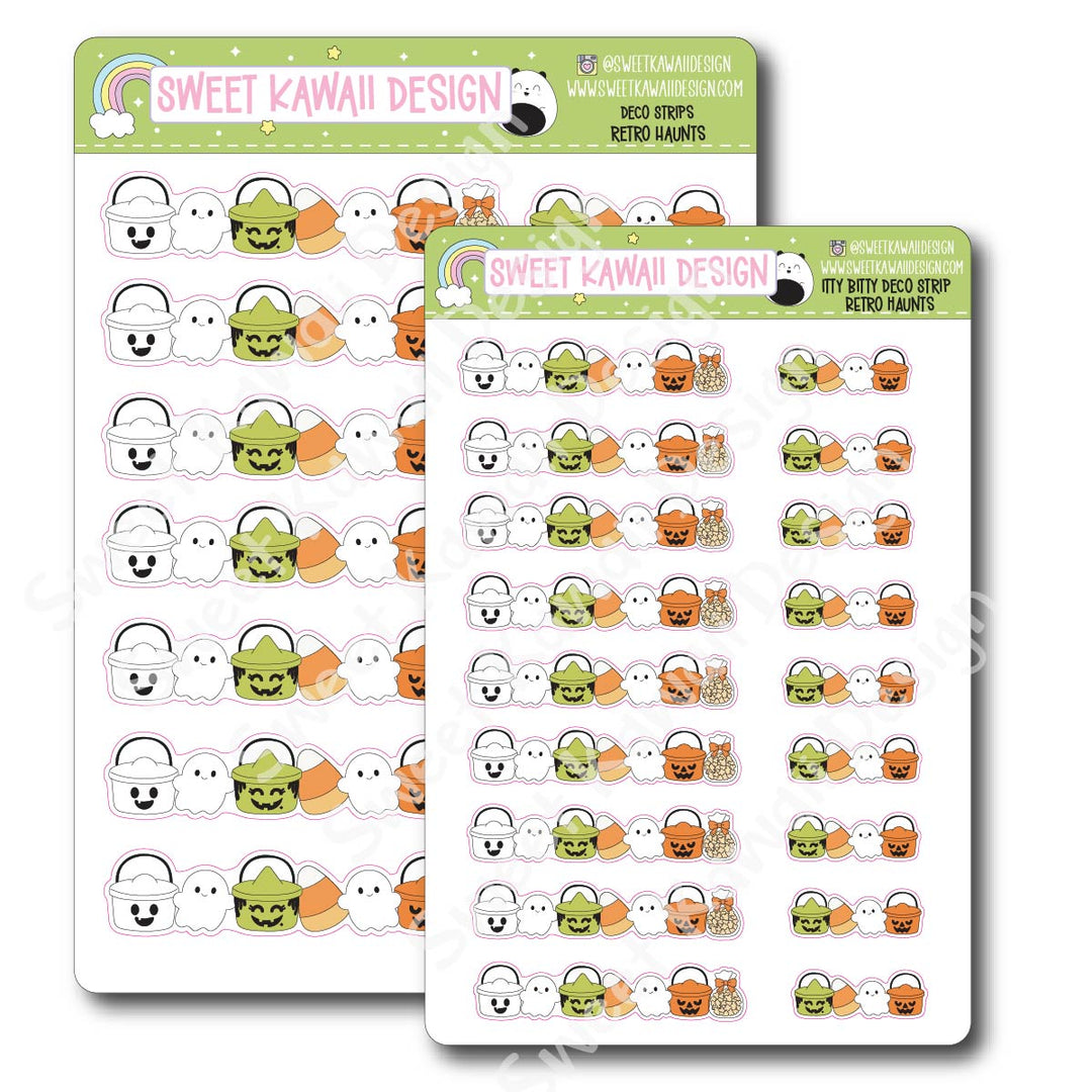 Kawaii Deco Strip Stickers (washi strip/border) - Retro Haunts