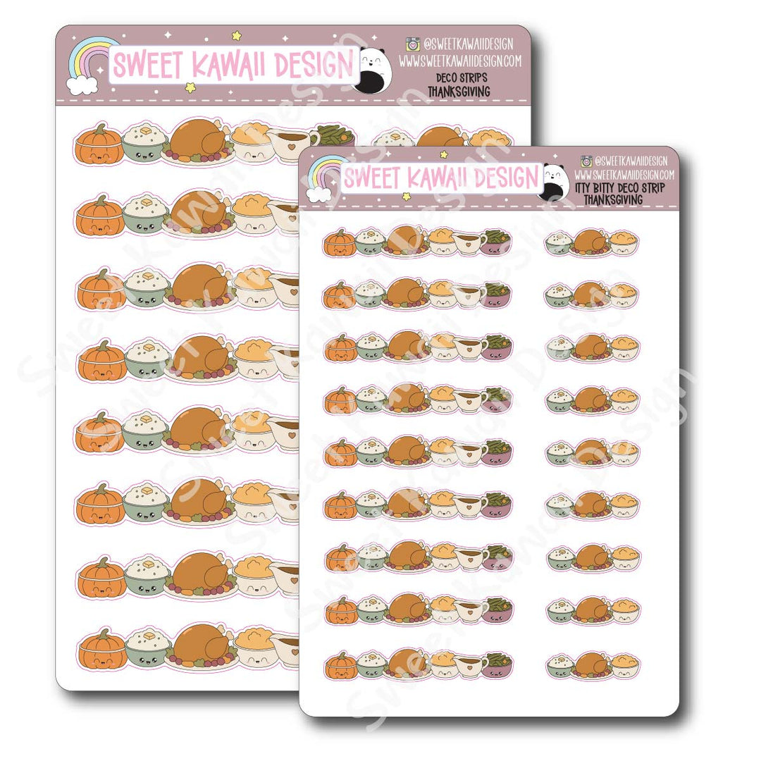 Kawaii Deco Strip Stickers (washi strip/border) - Thanksgiving