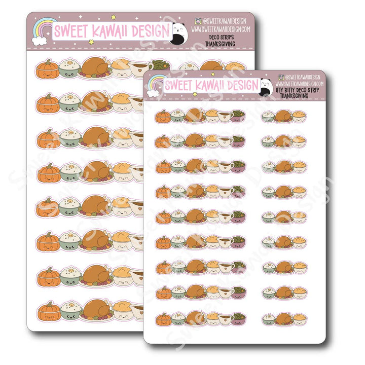 Kawaii Deco Strip Stickers (washi strip/border) - Thanksgiving