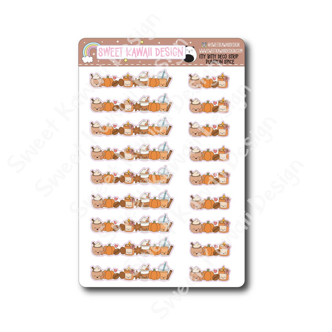 Kawaii Deco Strip Stickers (washi strip/border) - Pumpkin Spice Latte