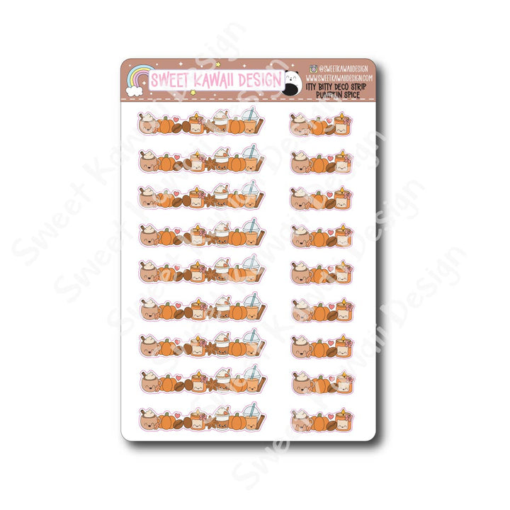 Kawaii Deco Strip Stickers (washi strip/border) - Pumpkin Spice Latte