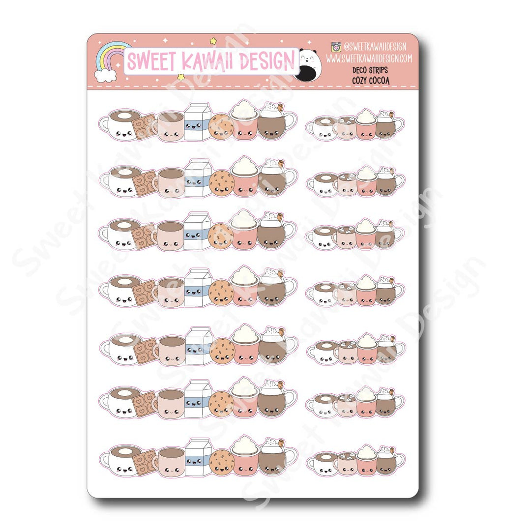 Kawaii Deco Strip Stickers (washi strip/border) - Cozy Cocoa