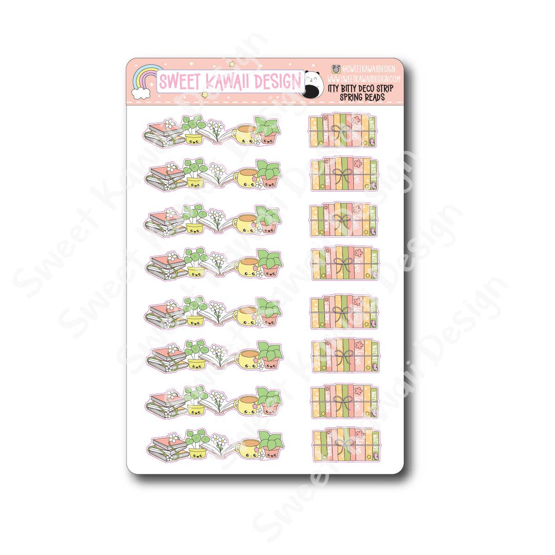 Kawaii Deco Strip Stickers (washi strip/border) - Spring Reads