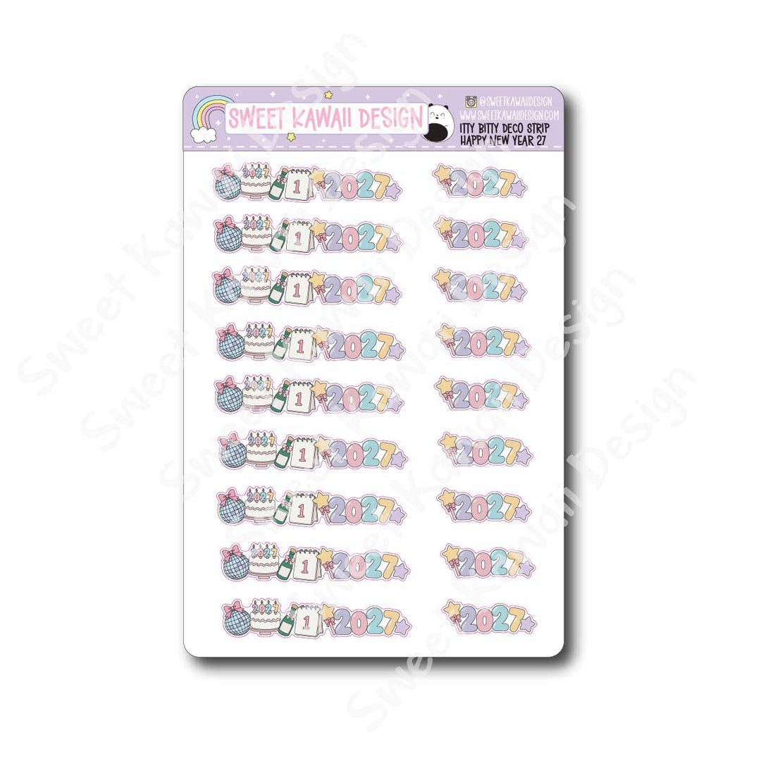 Kawaii Deco Strip Stickers (washi strip/border) - Happy New Year