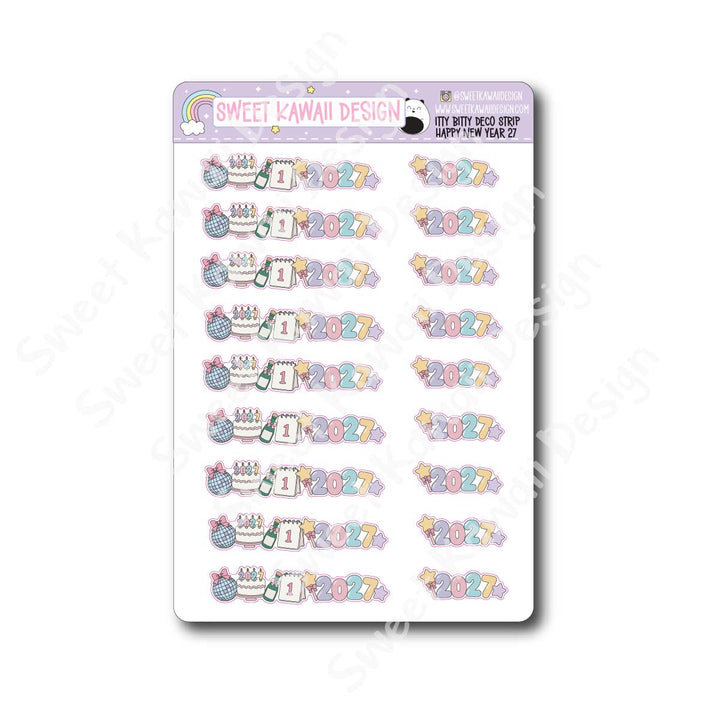 Kawaii Deco Strip Stickers (washi strip/border) - Happy New Year