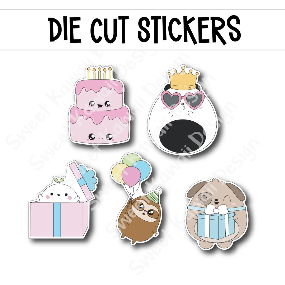 Kawaii Birthday Critter Die Diecut Sticker Set