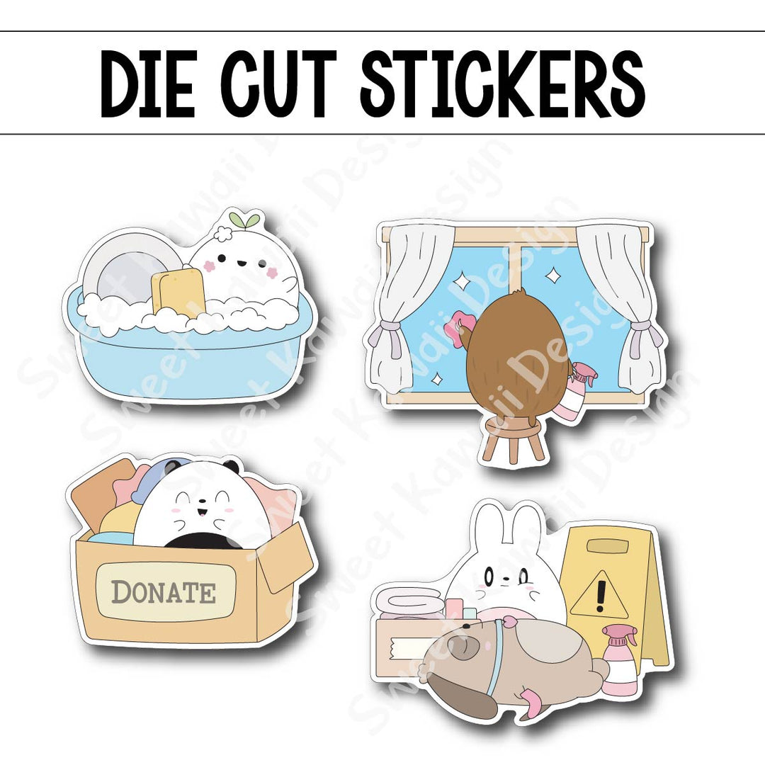 Kawaii Spring Cleaning Die Diecut Sticker Set