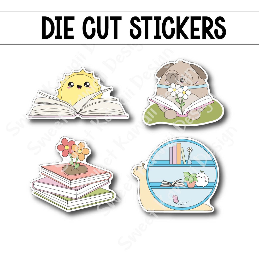Kawaii Spring Reads Die Diecut Sticker Set